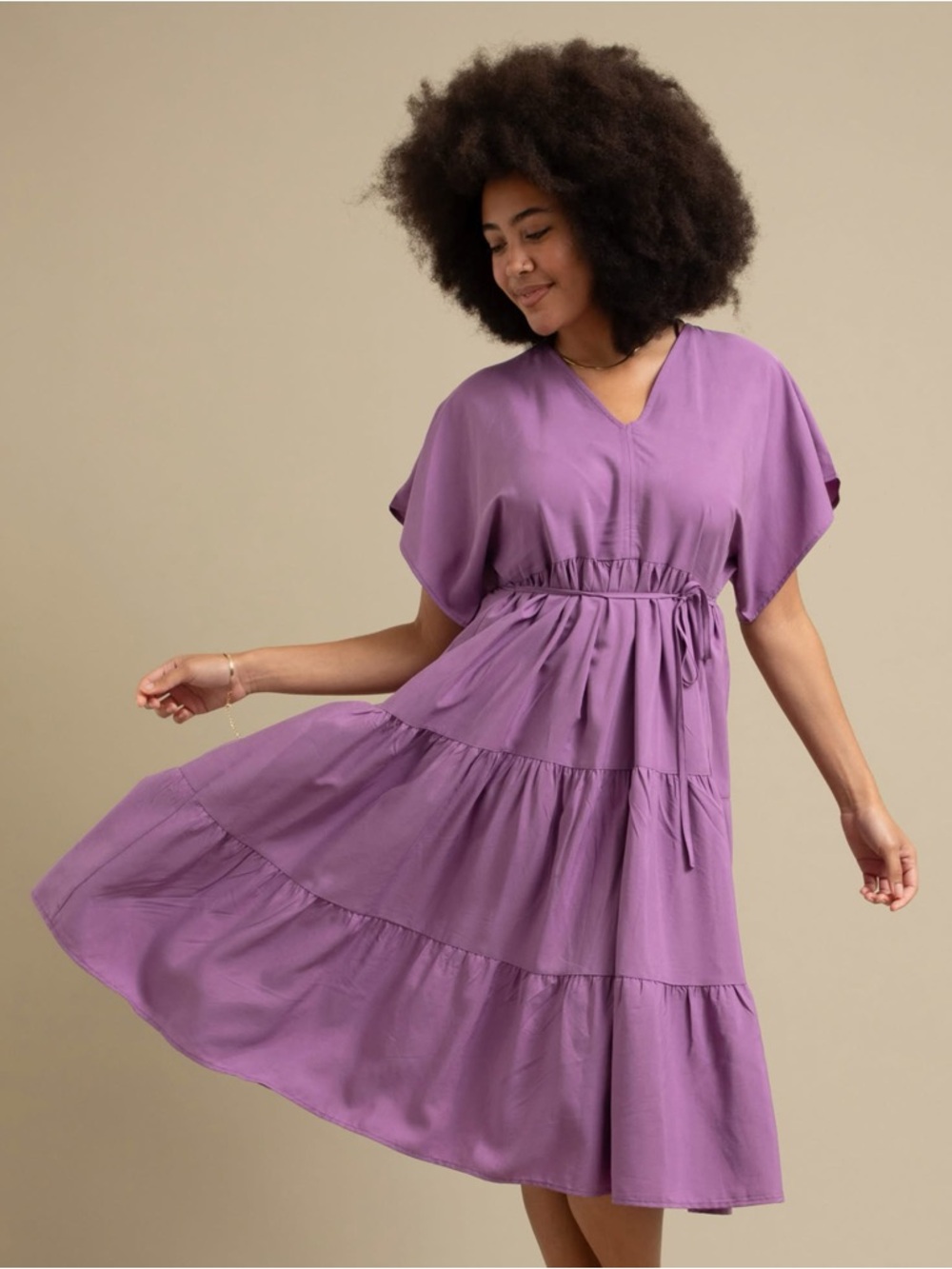 Pagani Poplin Paneled Batwing Midi Dress Grape Purple 16
